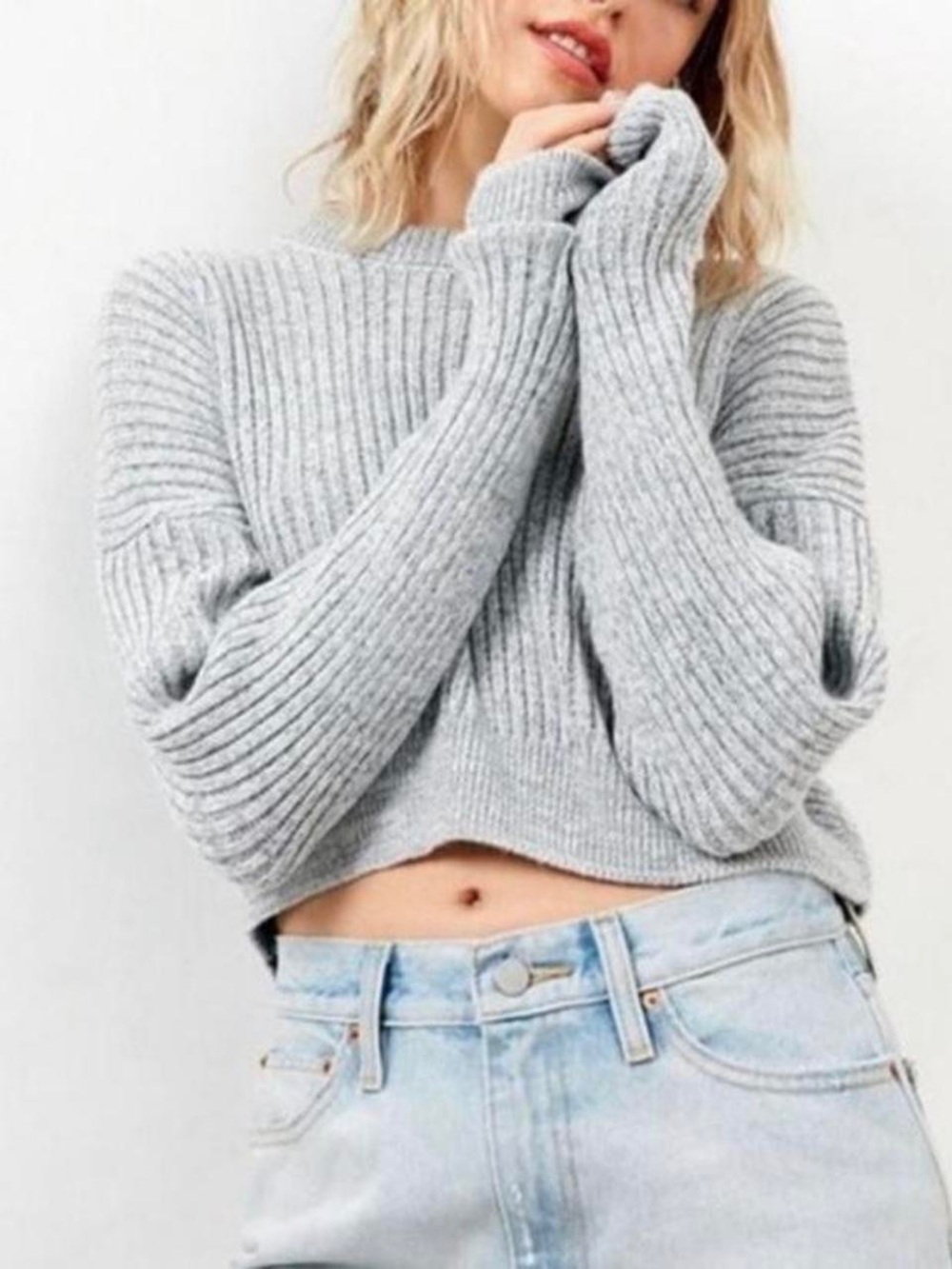 Urban outfitters big sur ribbed Cropped Ribbed Crewneck Sweater - Light Gray xs